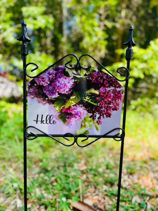 Lilac Swag Hello Garden Sign