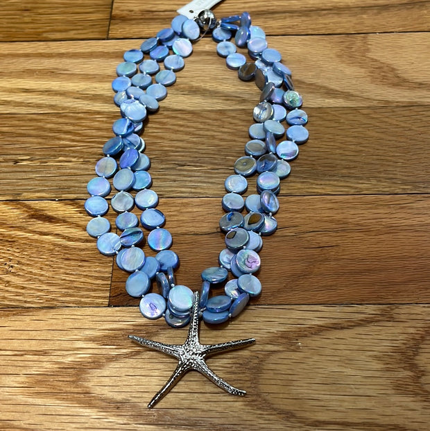 3 Strand Shell Dot Necklace with Starfish Pendant