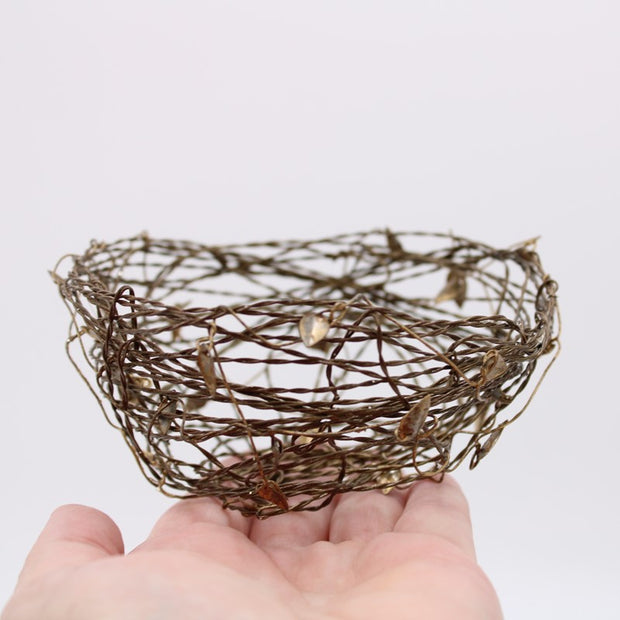 5" Wire Nest with Gold Leaves