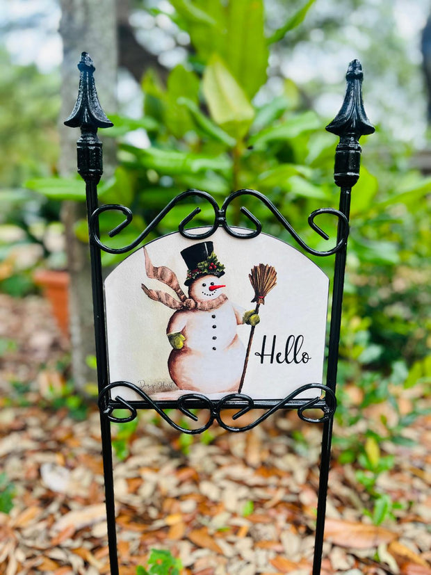 Frosty Tan Hello Garden Sign