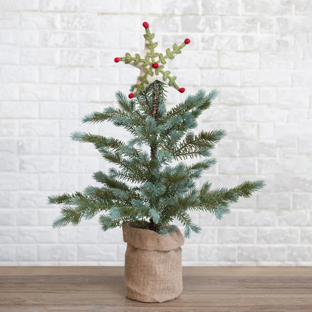 Wool Tree Topper with Holly Leaves