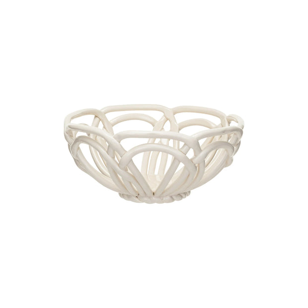 Handmade Stoneware Bread Basket, White