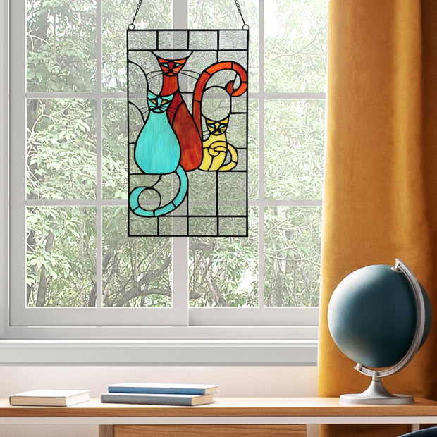 Coy Cats Trio Stained Glass Window Panel