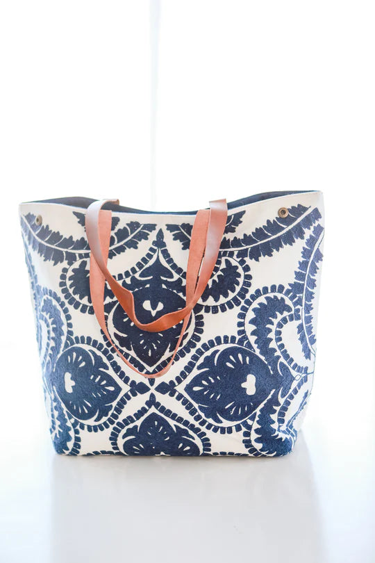 Navy Embroidered Tote