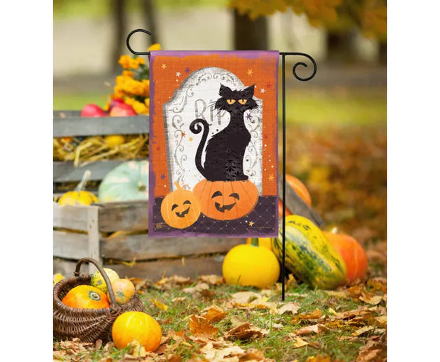 Black Cat and Pumpkins Garden Flag