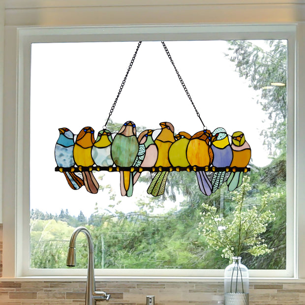 Pastel Birds on A Wire Stained Glass