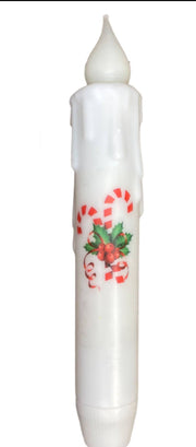 Candy Cane White Battery Operated Timer Candle