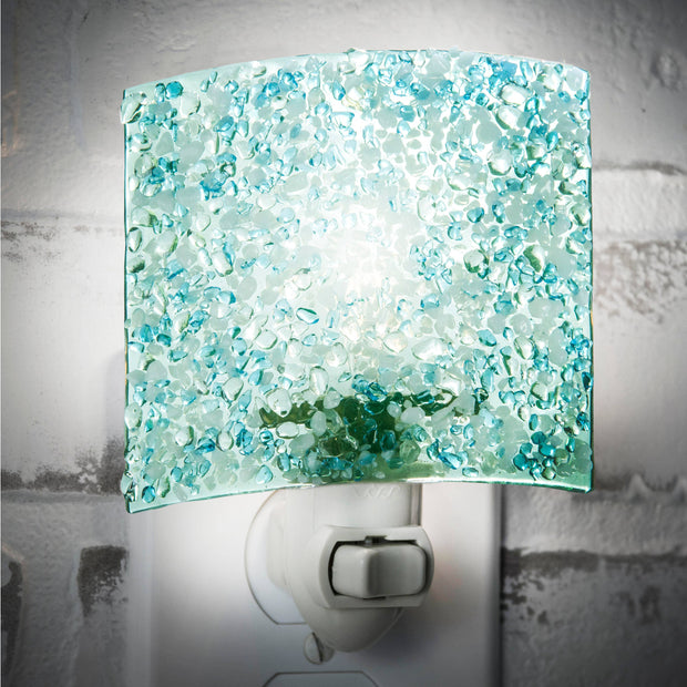 Blue, Green, Crystal Chips Fused Glass Night Light