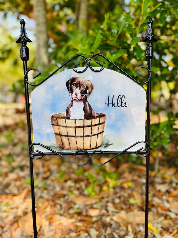 Dog in Tub Hello Garden Sign