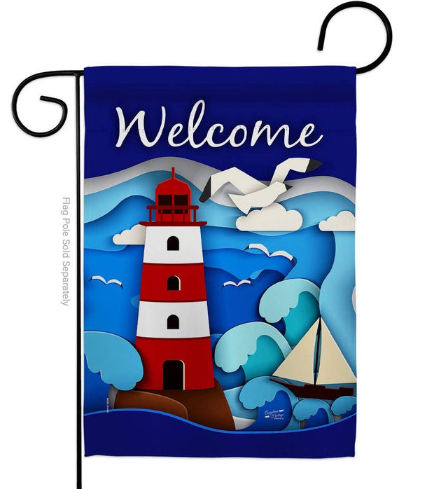 Welcome Red Lighthouse Coastal Nautical Scenery Sailing Flag