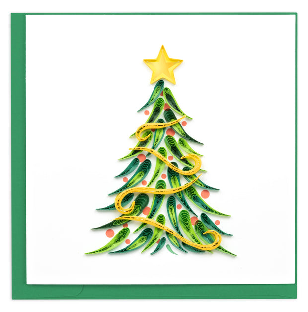 Quilled Gold Garland Christmas Tree Greeting Card