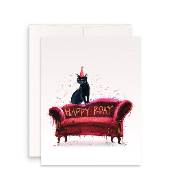 Naughty Cat Scratch Couch Birthday Card Funny