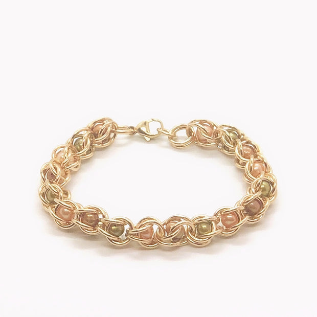 Chez Clouchez 14 Kt Gold-Fill and Olive, Peach, and Chocolate Beads Bracelet