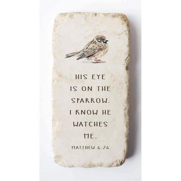 Matthew 6:26 Scripture Stone with Watercolor Bird