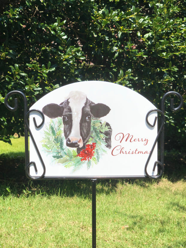 Heritage Gallery Cow Wreath Garden Sign