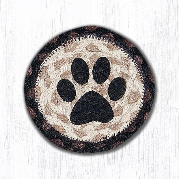 Capitol Earth Rugs Individual Printed Braided Jute 5" Coaster, Cat Paw