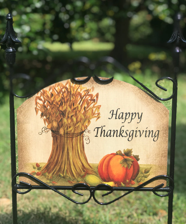 Corn Shock "Happy Thanksgiving" Garden Sign