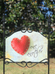 Felt Heart "Love One Another" Garden Sign