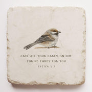 1 Peter 5:7 Scripture Stone with Watercolor Bird