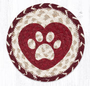 Capitol Earth Rugs Individual Printed Braided Jute 7" Coaster, Heart Paw