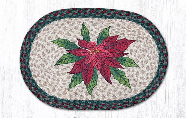 Capitol Earth Rugs Poinsettia Printed Jute Placemat, 13" x 19" Oval