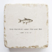 Luke 9:15-17 Scripture Stone with Fish