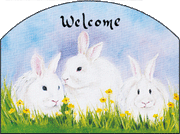 Triple White Rabbits Welcome Garden Sign, Easter, Heritage Gallery