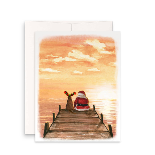 Dock Sunset Santa - Funny Christmas Card