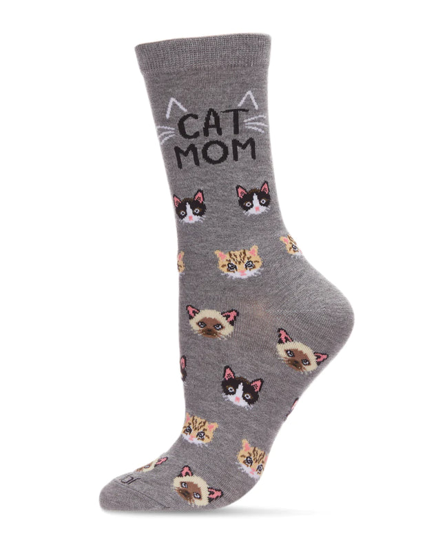 Cat Mom Crew Gray Socks