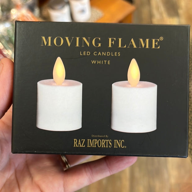 Moving Flame 1.5 x 2" White Tealight SET/2