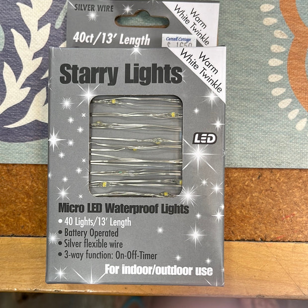 40 Warm White Twinkle Micro Lights on Silver Wire